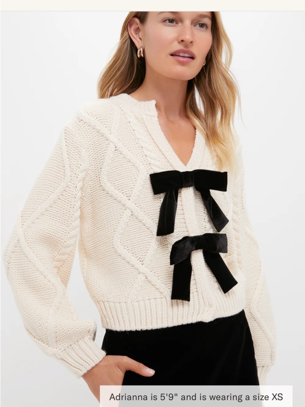 Tuckernuck Hyacinth House Cream Black Velvet Bows Bess Cardigan Sweater M - Picture 7 of 11